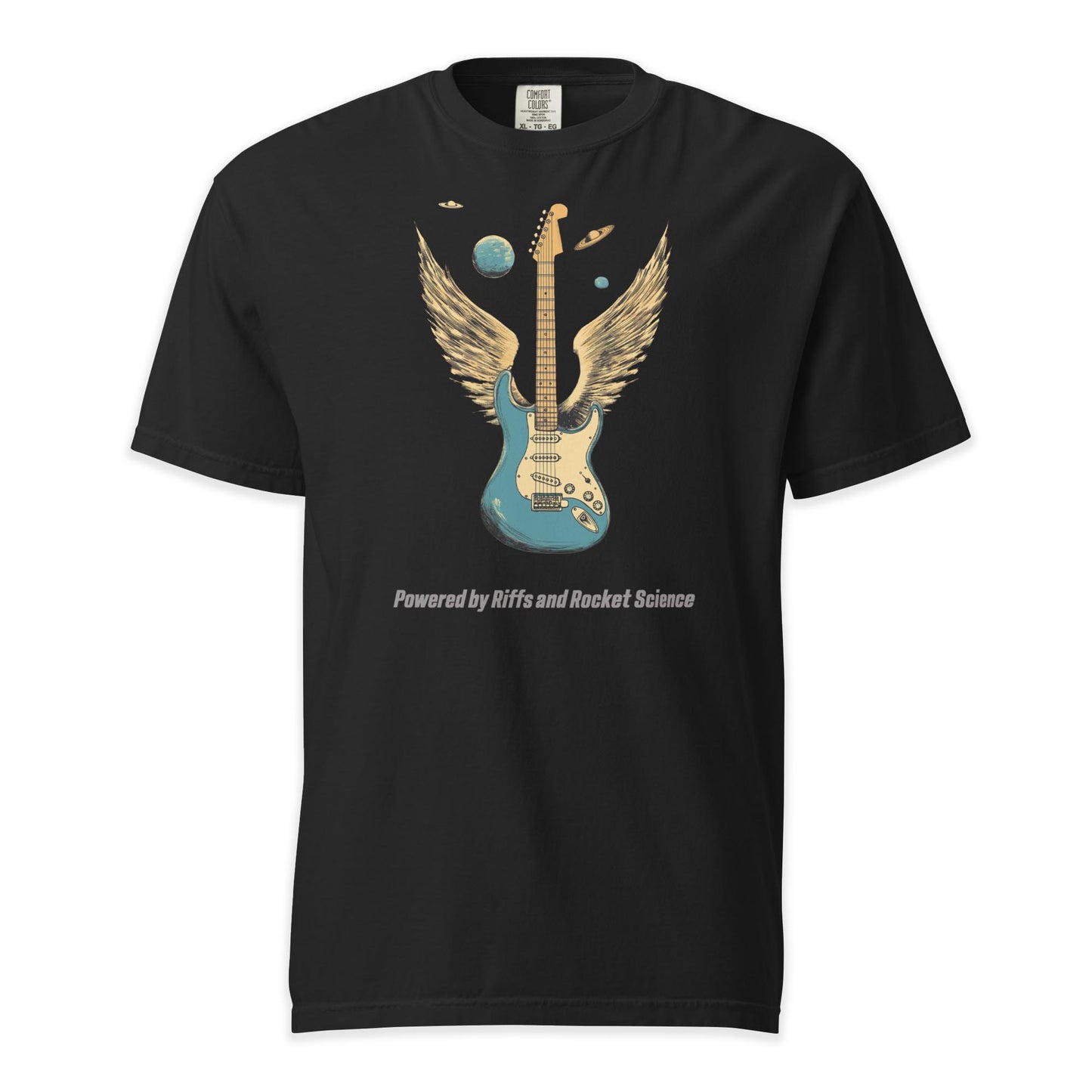 Powered by Riffs and Rocket Science | Comfort Colors Premium Music T-Shirt