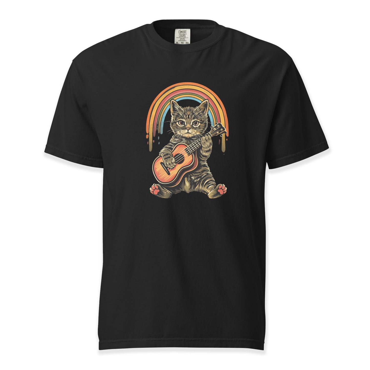 Rainbow Strummer Kitten Tee | Comfort Colors Premium Music T-Shirt