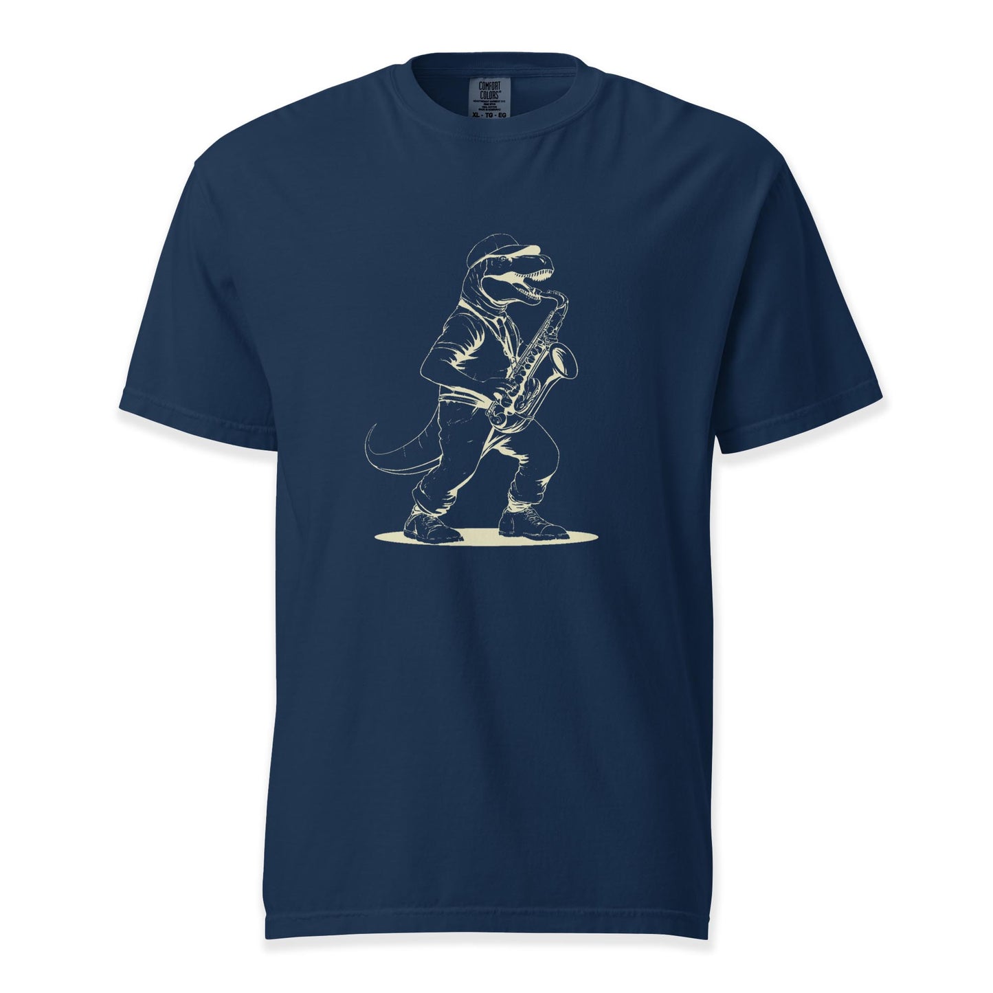 Dino Groove – Saxophone Raptor Tee | Comfort Colors (Light Ink) Premium Music T-Shirt