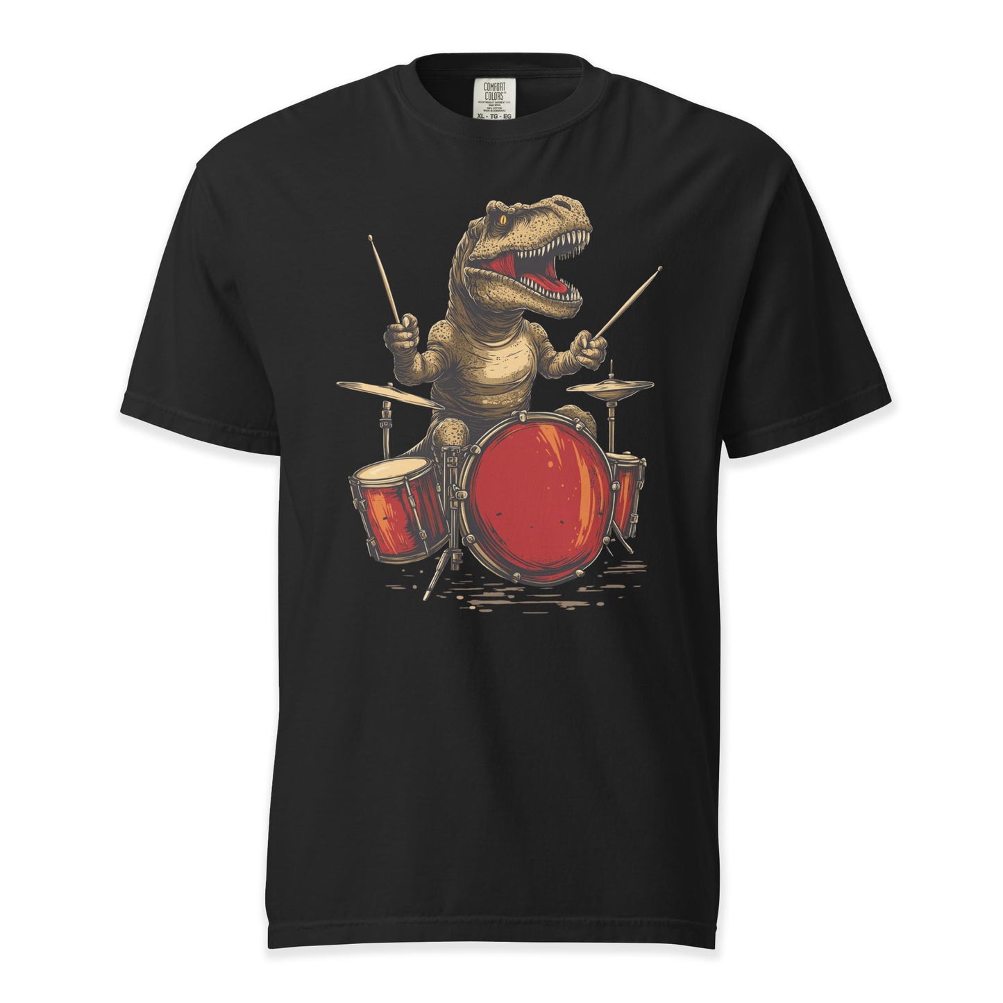 Dino Drummer T-Shirt | Comfort Colors Premium Music T-Shirt