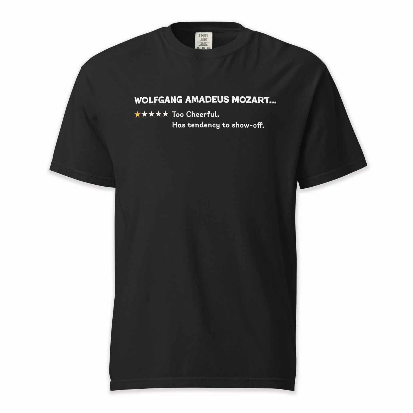 Wolfgang Amadeus Mozart – Playful One Star Review | Comfort Colors Premium Music T-Shirt
