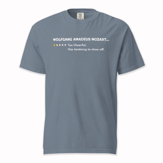 Wolfgang Amadeus Mozart – Playful One Star Review | Comfort Colors Premium Music T-Shirt