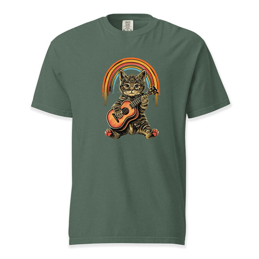 Rainbow Strummer Kitten Tee | Comfort Colors Premium Music T-Shirt