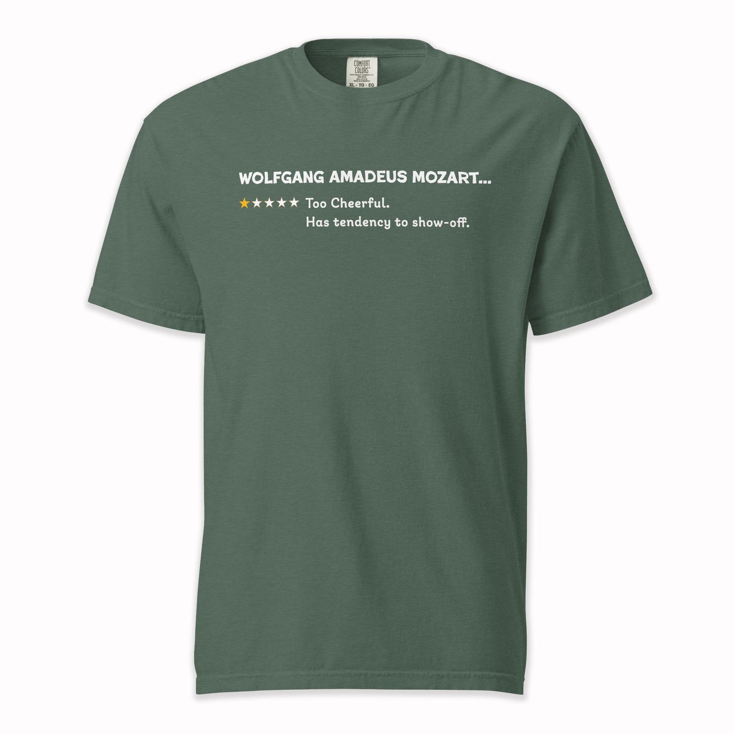 Wolfgang Amadeus Mozart – Playful One Star Review | Comfort Colors Premium Music T-Shirt