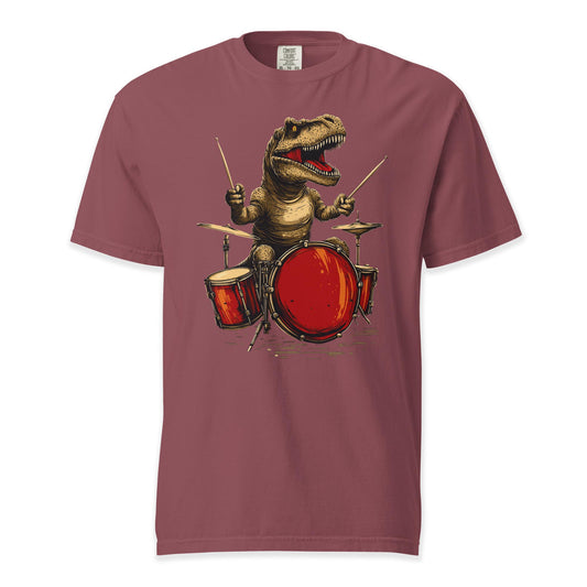 Dino Drummer T-Shirt | Comfort Colors Premium Music T-Shirt