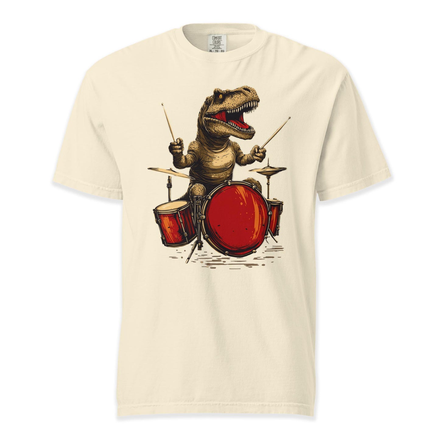 Dino Drummer T-Shirt | Comfort Colors Premium Music T-Shirt