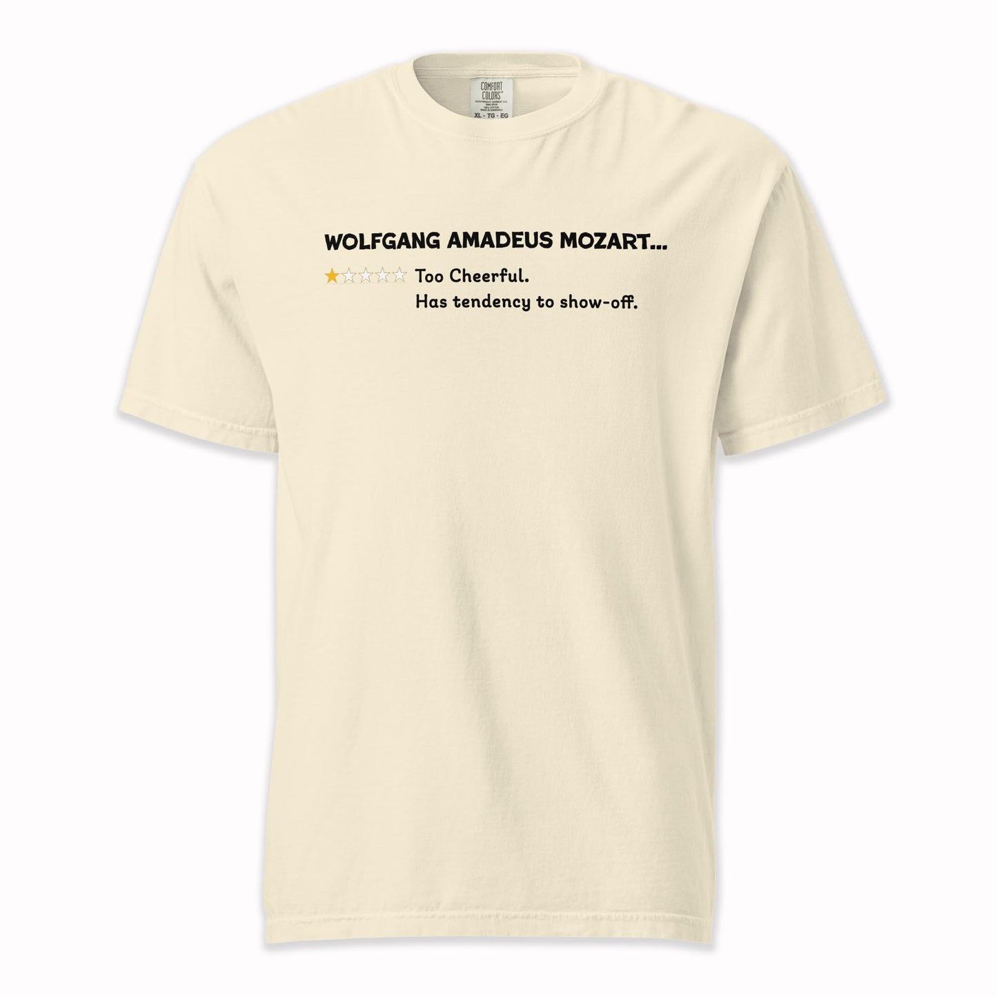 Wolfgang Amadeus Mozart – Playful One Star Review | Comfort Colors Premium Music T-Shirt