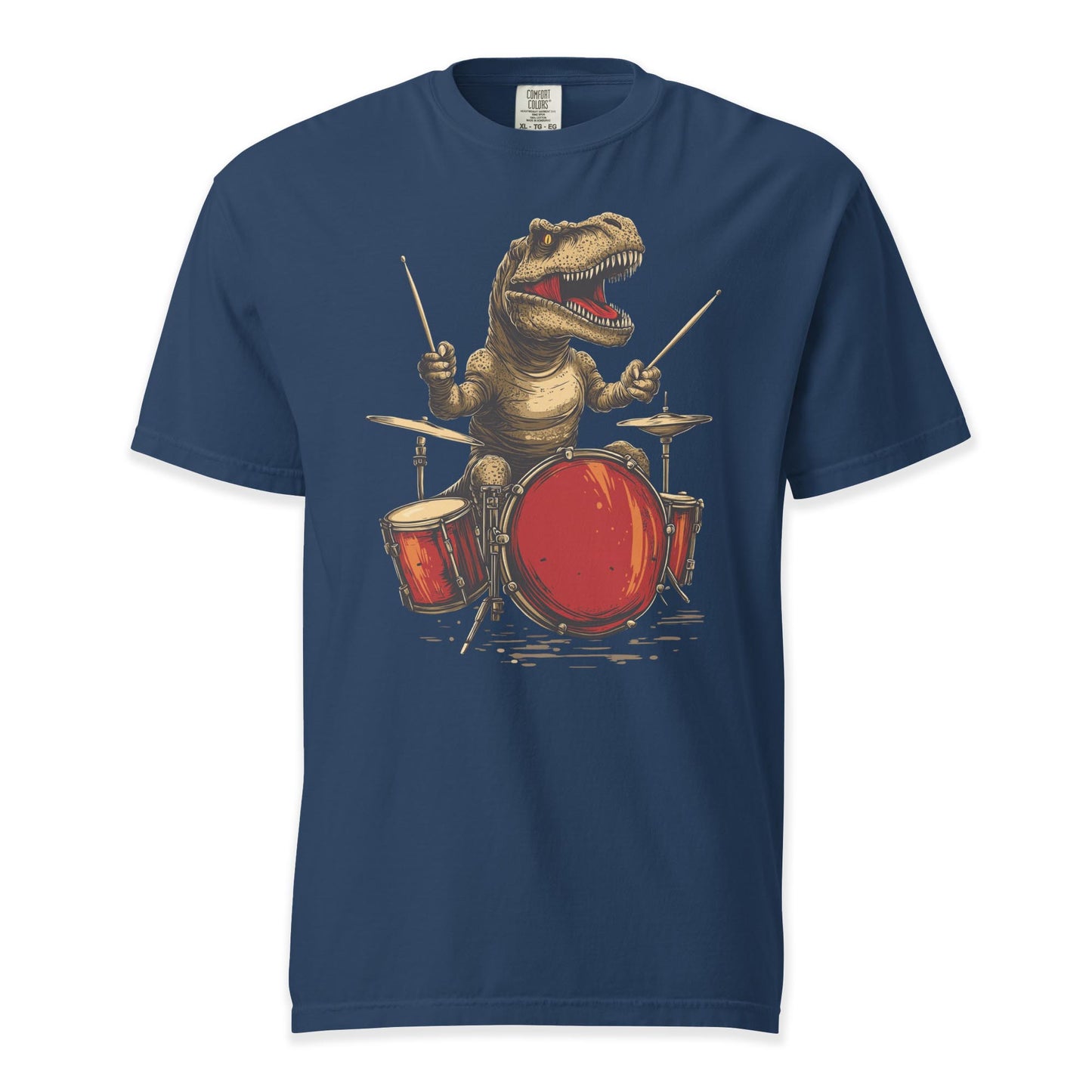 Dino Drummer T-Shirt | Comfort Colors Premium Music T-Shirt