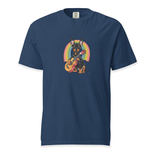 Rainbow Strummer – Miniature Pinscher | Comfort Colors Premium Music T-Shirt