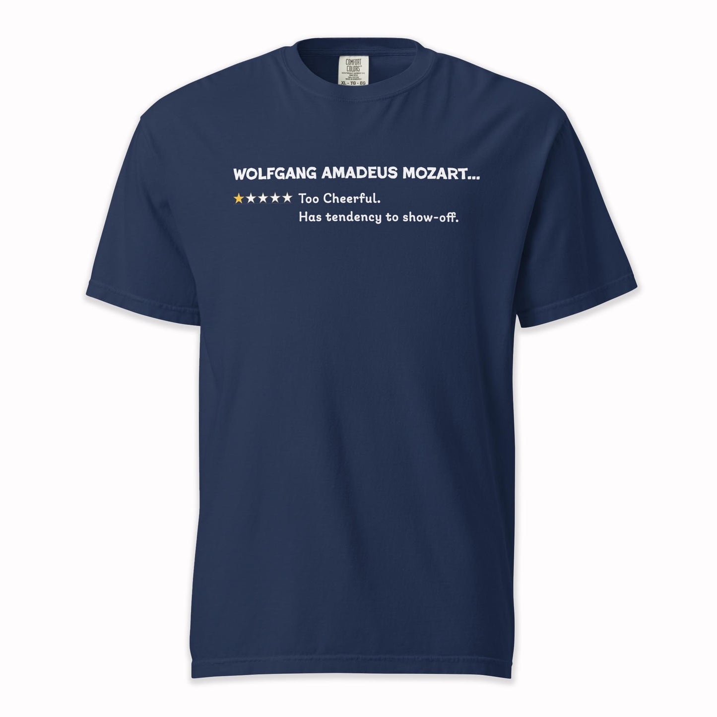 Wolfgang Amadeus Mozart – Playful One Star Review | Comfort Colors Premium Music T-Shirt