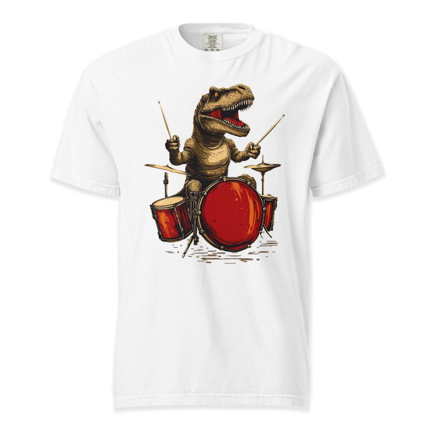 Dino Drummer T-Shirt | Comfort Colors Premium Music T-Shirt