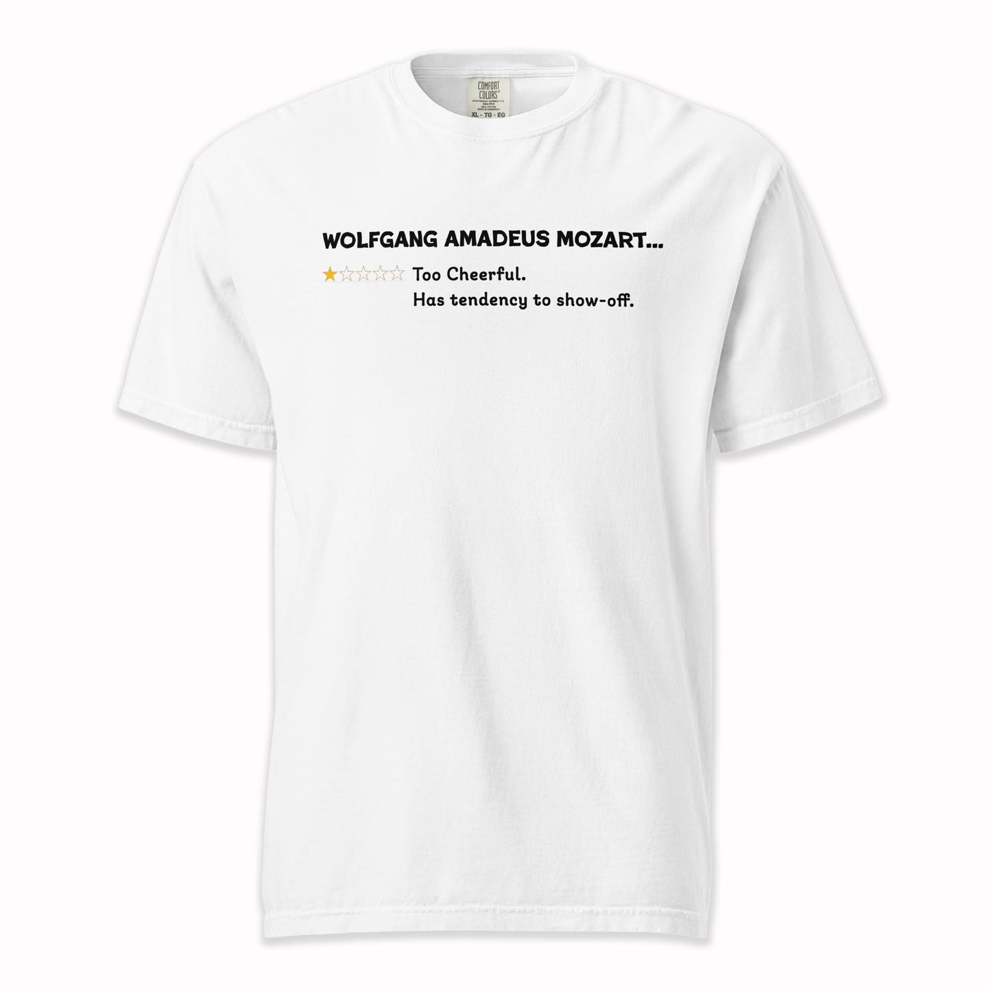Wolfgang Amadeus Mozart – Playful One Star Review | Comfort Colors Premium Music T-Shirt